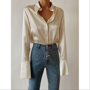 Orseund Iris Silk Satin Shirt Blouse in Cream/Ivory XS